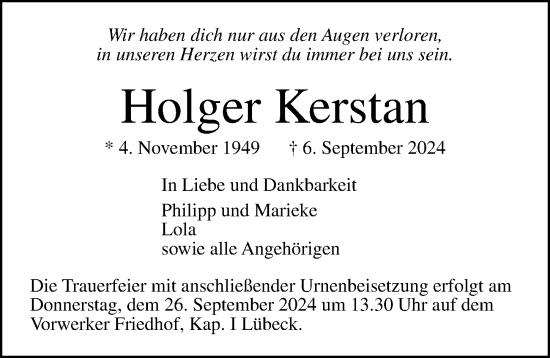 Traueranzeige von Holger Kerstan von Lübecker Nachrichten