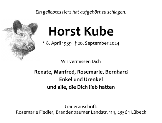 Traueranzeige von Horst Kube von Lübecker Nachrichten