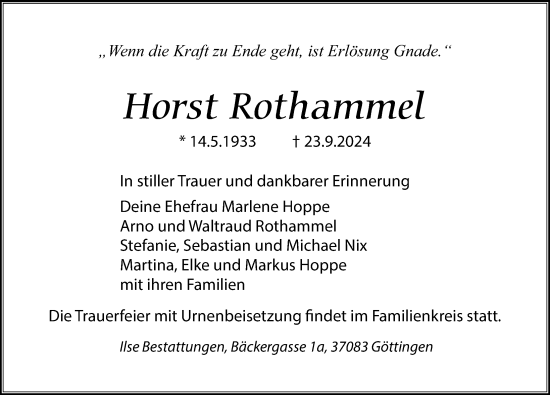 Traueranzeige von Horst Rothammel von Göttinger Tageblatt