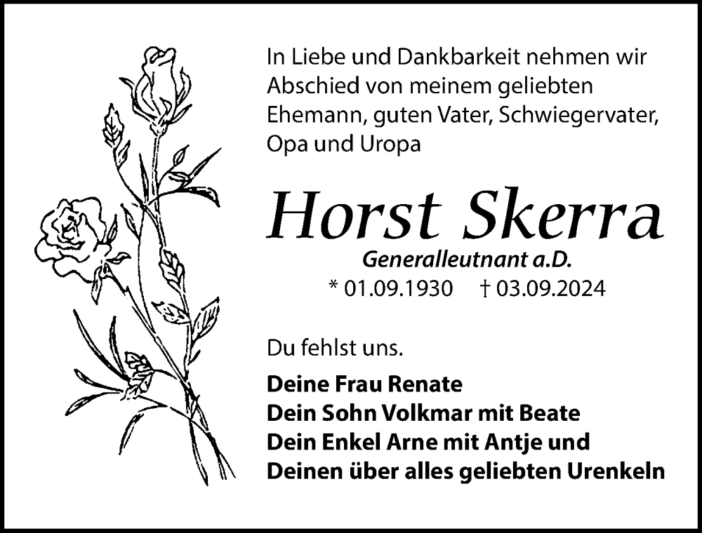  Traueranzeige für Horst Skerra vom 07.09.2024 aus Märkischen Allgemeine Zeitung