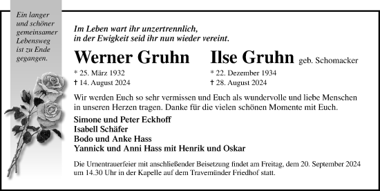 Traueranzeige von Ilse Gruhn von Lübecker Nachrichten