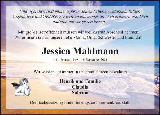 Traueranzeige von Jessica Mahlmann von Hannoversche Allgemeine Zeitung/Neue Presse