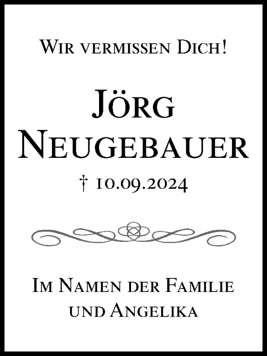 Traueranzeige von Jörg Neugebauer von Lübecker Nachrichten