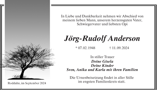 Traueranzeige von Jörg-Rudolf Anderson von Wochenspiegel