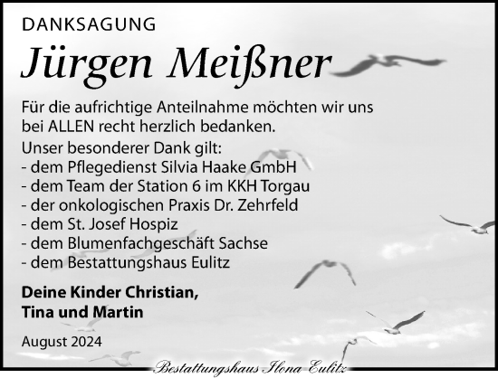 Traueranzeige von Jürgen Meißner von Torgauer Zeitung