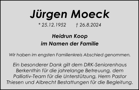 Traueranzeige von Jürgen Moeck von Lübecker Nachrichten