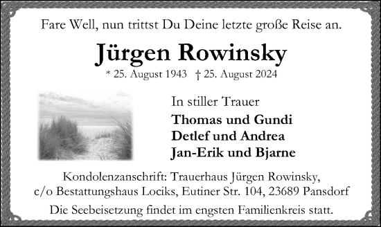 Traueranzeige von Jürgen Rowinsky von Lübecker Nachrichten