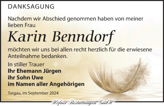 Traueranzeige von Karin Benndorf von Torgauer Zeitung