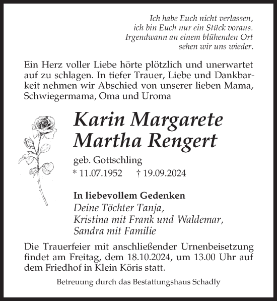 Traueranzeige von Karin Rengert von Märkischen Allgemeine Zeitung