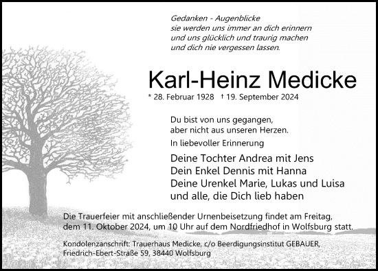 Traueranzeige von Karl-Heinz Medicke von Aller Zeitung