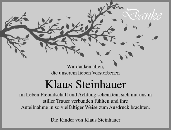 Traueranzeige von Klaus Steinhauer von Lübecker Nachrichten