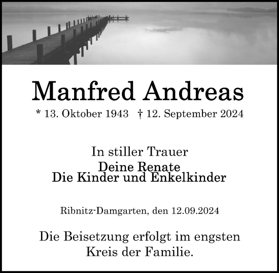 Traueranzeige von Manfred Andreas von Ostsee-Zeitung GmbH