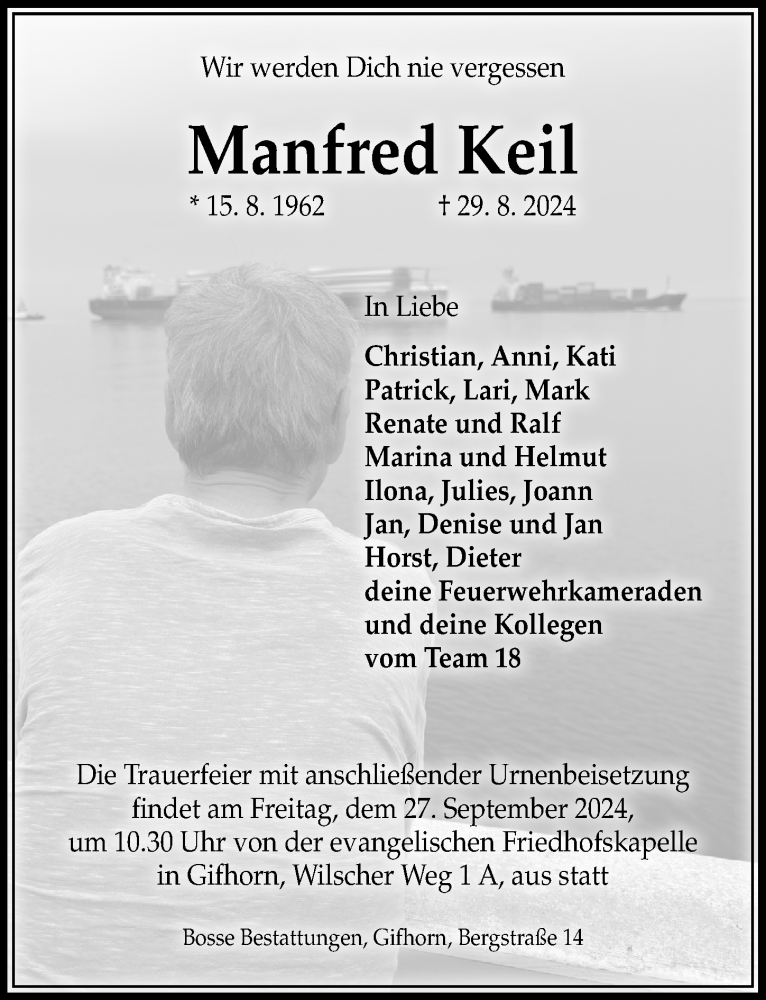  Traueranzeige für Manfred Keil vom 07.09.2024 aus Aller Zeitung