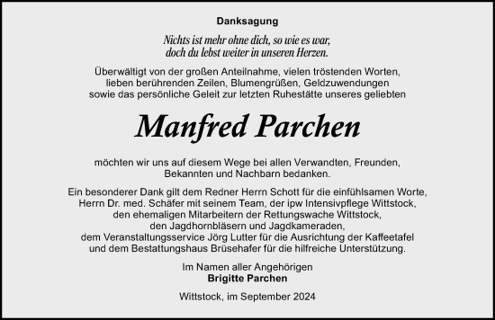 Traueranzeige von Manfred Parchen von Wochenspiegel