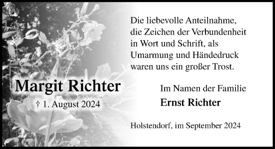 Traueranzeige von Margit Richter von Lübecker Nachrichten