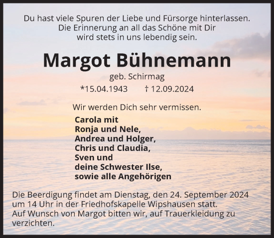 Traueranzeige von Margot Bühnemann von Peiner Allgemeine Zeitung