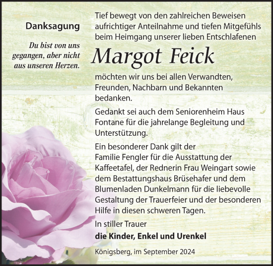 Traueranzeige von Margot Feick