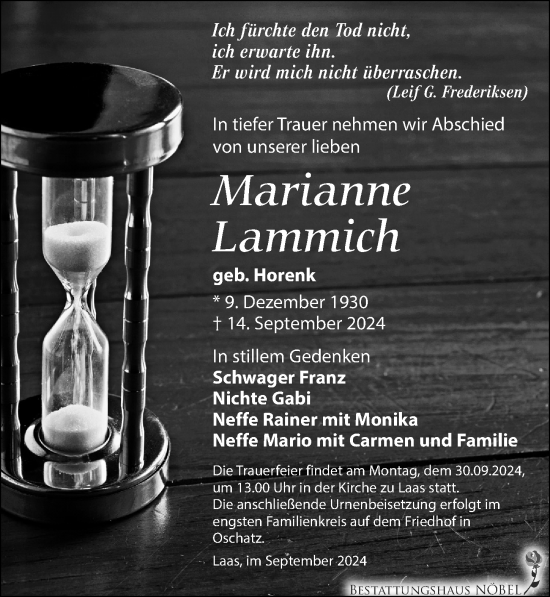 Traueranzeige von Marianne Lammich von Leipziger Volkszeitung