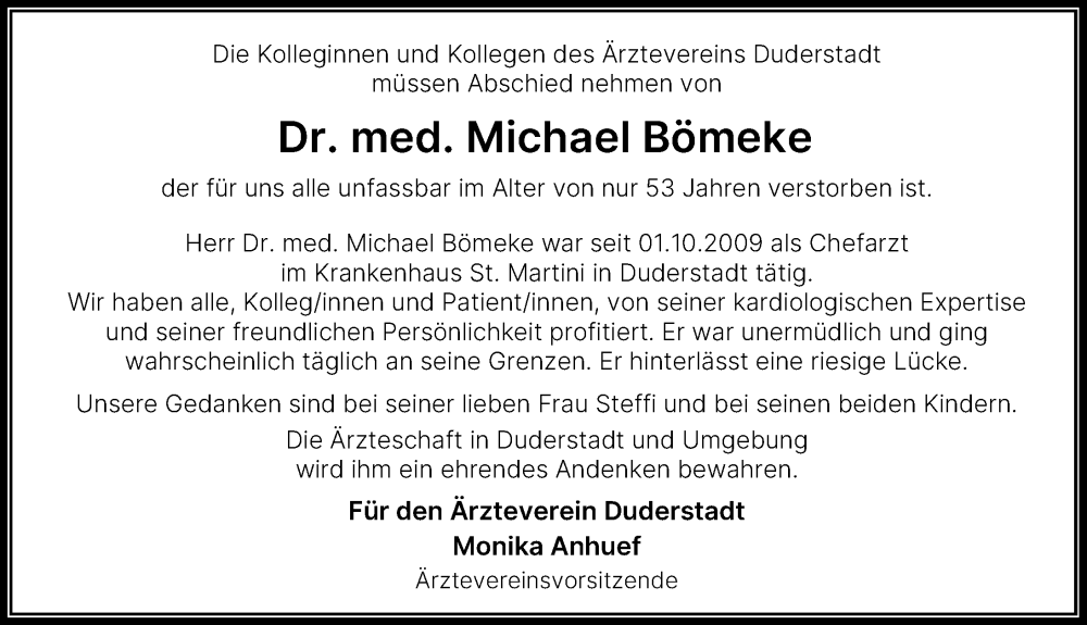  Traueranzeige für Michael Bömeke vom 28.09.2024 aus Eichsfelder Tageblatt