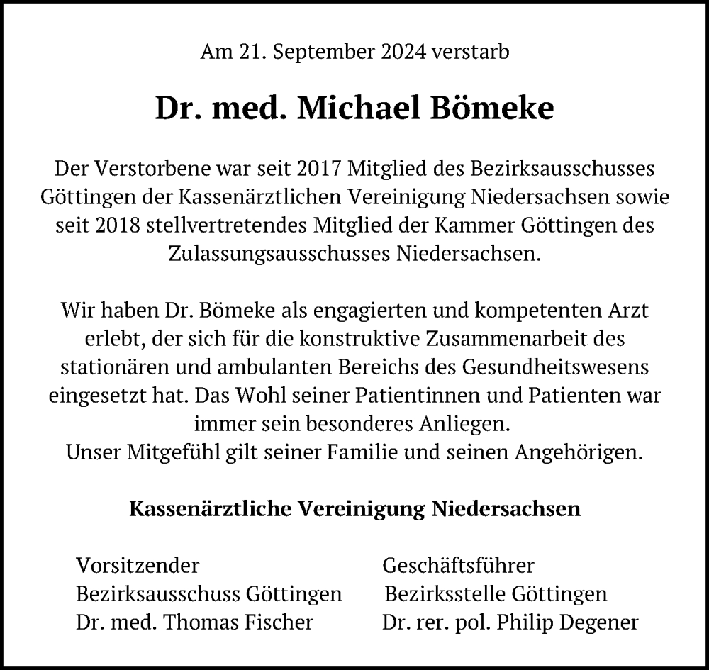  Traueranzeige für Michael Bömeke vom 28.09.2024 aus Eichsfelder Tageblatt