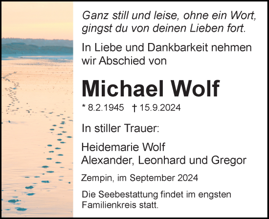 Traueranzeige von Michael Wolf von Ostsee-Zeitung GmbH