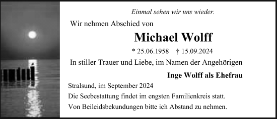 Traueranzeige von Michael Wolff von Ostsee-Zeitung GmbH