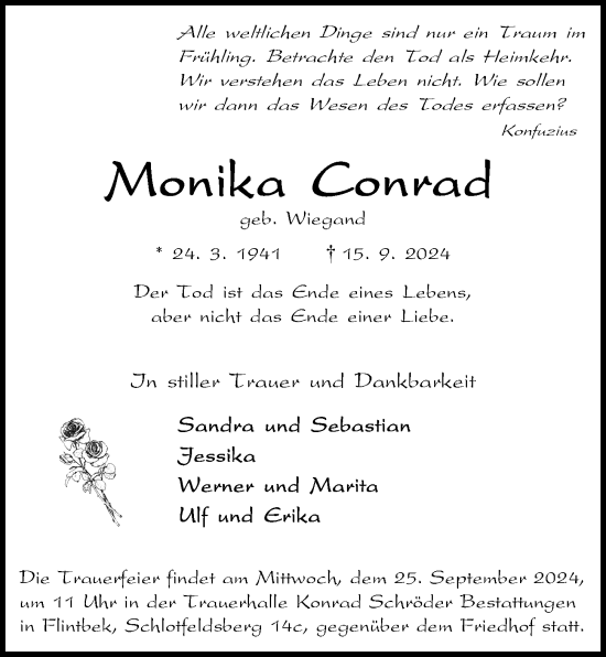 Traueranzeige von Monika Conrad von Kieler Nachrichten