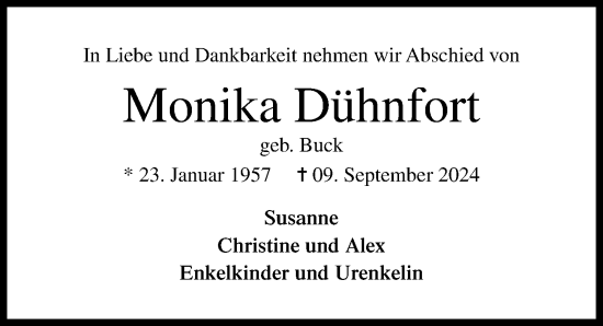 Traueranzeige von Monika Dühnfort von Lübecker Nachrichten