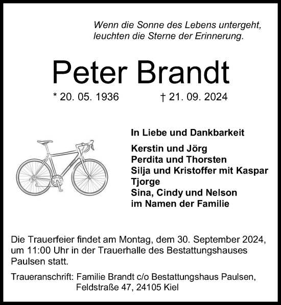 Traueranzeige von Peter Brandt von Kieler Nachrichten