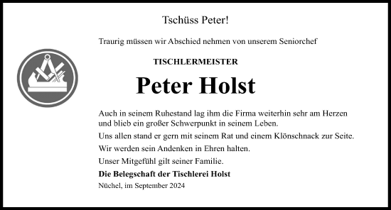 Traueranzeige von Peter Holst von Lübecker Nachrichten