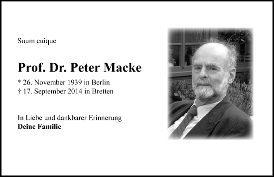 Traueranzeige von Peter Macke von Märkischen Allgemeine Zeitung