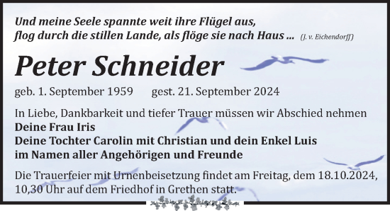 Traueranzeige von Peter Schneider von Leipziger Volkszeitung