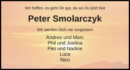 Traueranzeige von Peter Smolarczyk von Aller Zeitung