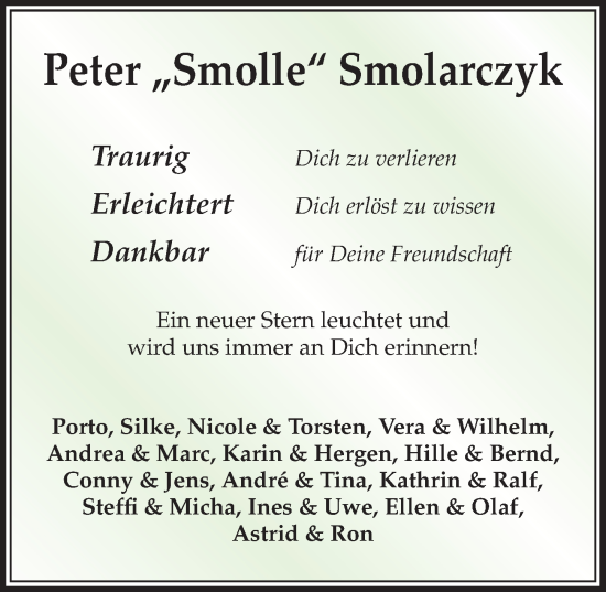 Traueranzeige von Peter Smolarczyk von Aller Zeitung