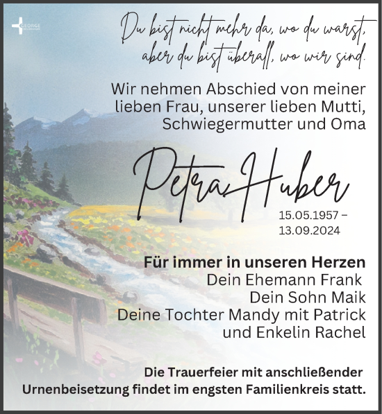 Traueranzeige von Petra Huber von Leipziger Volkszeitung