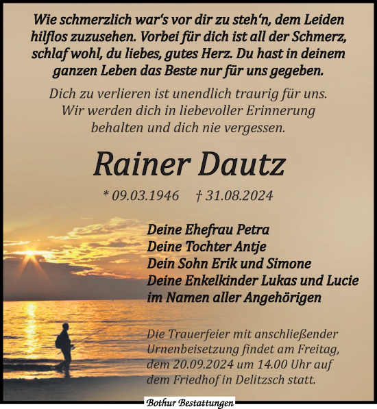 Traueranzeige von Rainer Dautz von Leipziger Volkszeitung