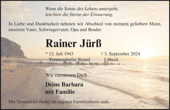 Traueranzeige von Rainer Jürß von Lübecker Nachrichten