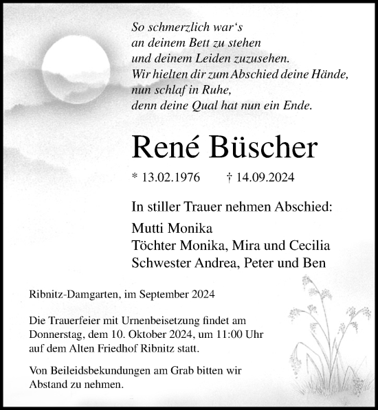 Traueranzeige von René Büscher von Ostsee-Zeitung GmbH