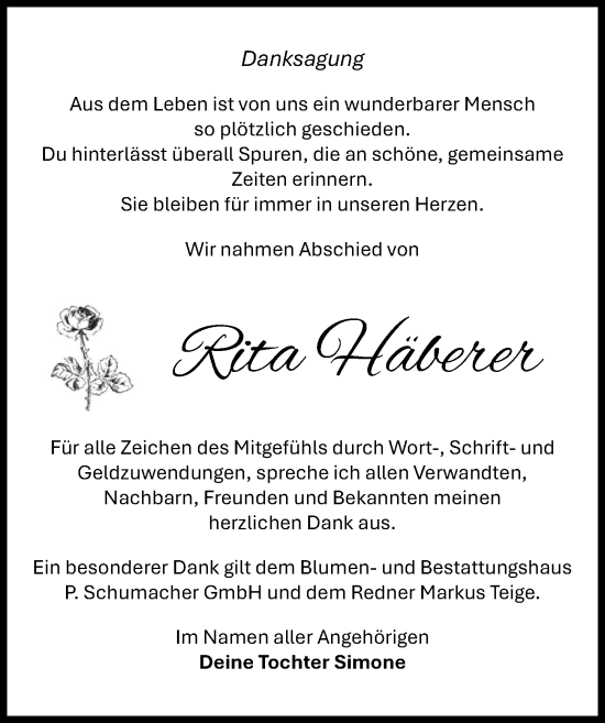 Traueranzeige von Rita Häberer von Märkischen Allgemeine Zeitung