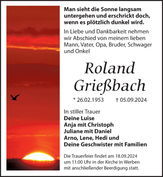 Traueranzeige von Roland Grießbach von Leipziger Volkszeitung