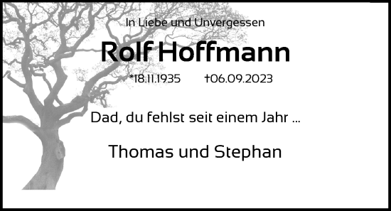 Traueranzeige von Rolf Hoffmann von Kieler Nachrichten