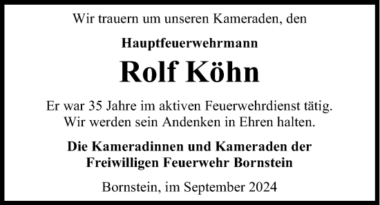 Traueranzeige von Rolf Köhn von Kieler Nachrichten