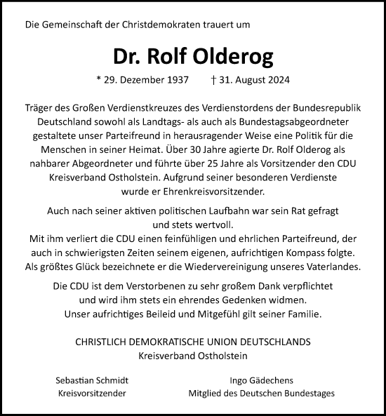 Traueranzeige von Rolf Olderog von Lübecker Nachrichten