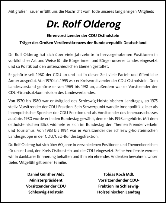 Traueranzeige von Rolf Olderog von Lübecker Nachrichten