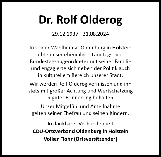 Traueranzeige von Rolf Olderog von Lübecker Nachrichten