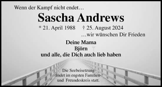 Traueranzeige von Sascha Andrews von Lübecker Nachrichten