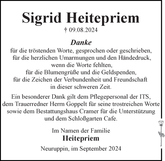 Traueranzeige von Sigrid Heitepriem von Märkischen Allgemeine Zeitung