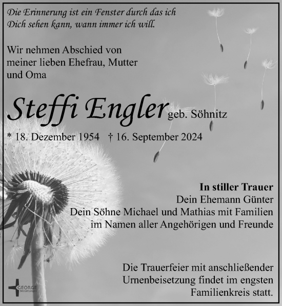 Traueranzeige von Steffi Engler von Leipziger Volkszeitung