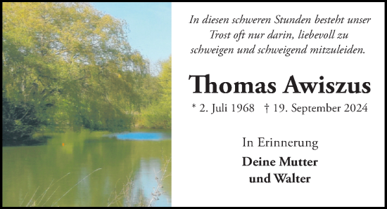 Traueranzeige von Thomas Awiszus von Aller Zeitung