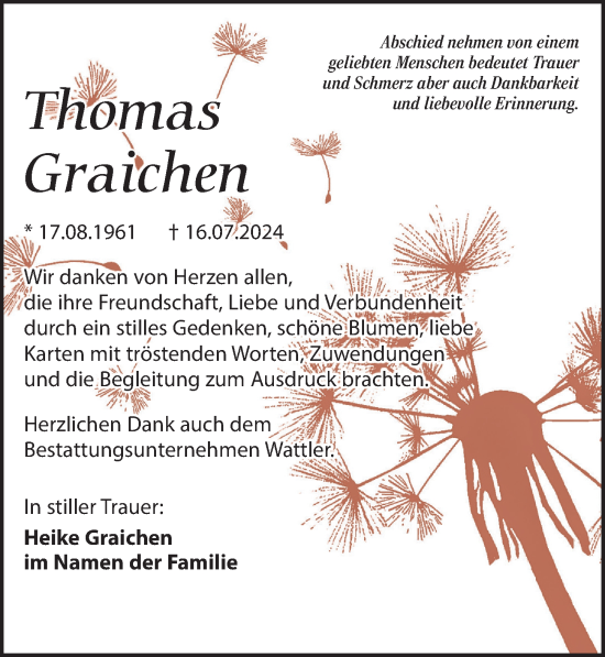 Traueranzeige von Thomas Graichen von Leipziger Volkszeitung